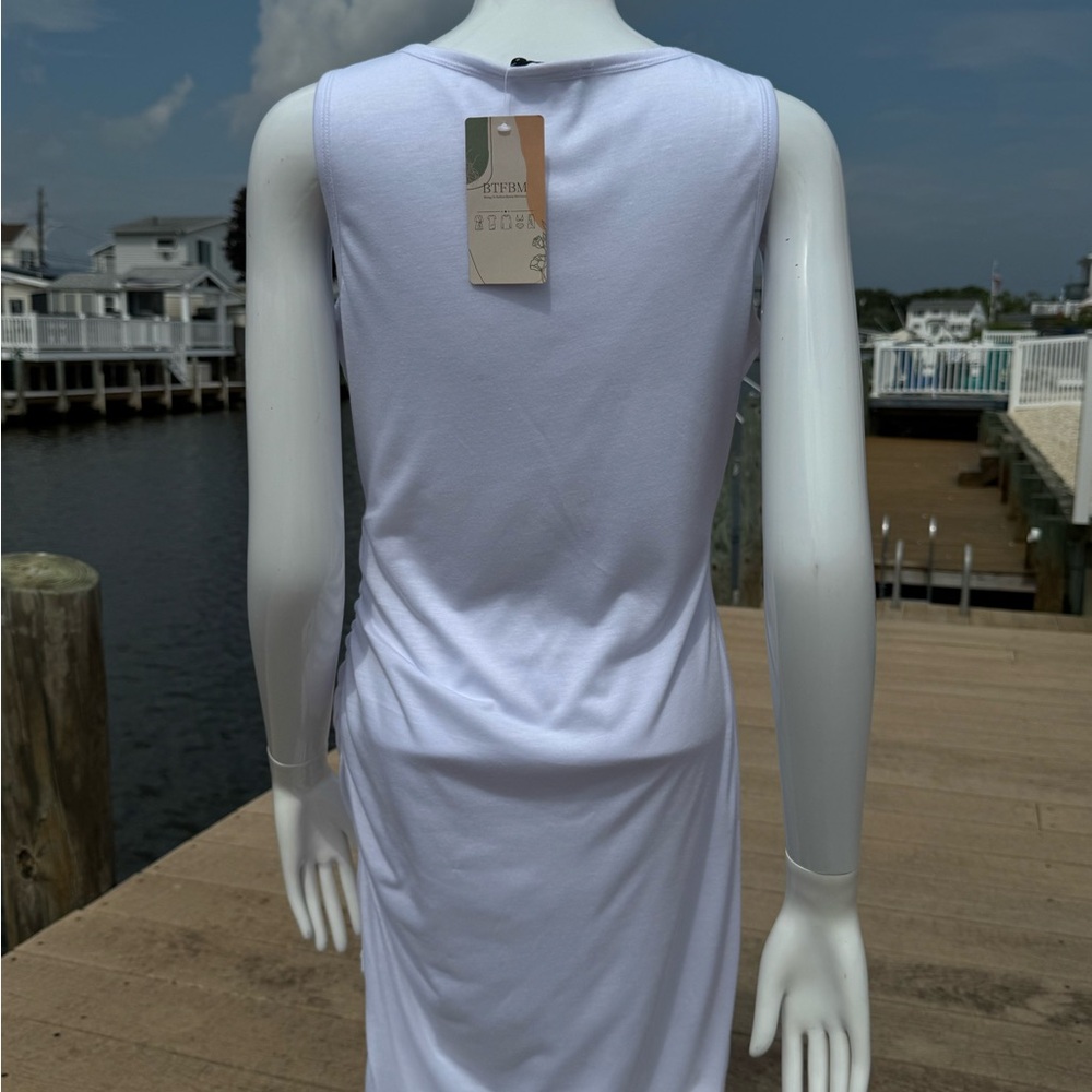 Basic Ruched White Dress 👗 - Picture 6 of 9